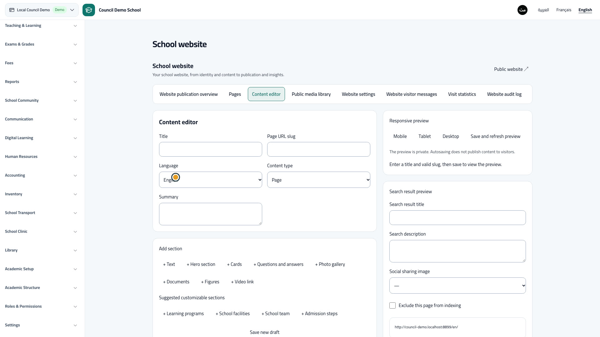 Website pages and ordering