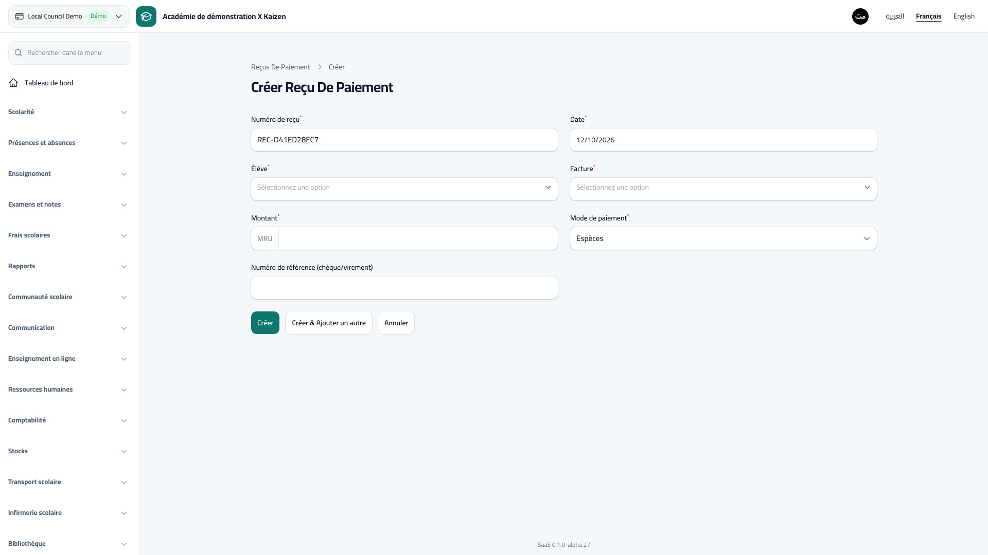 Reçus de paiement