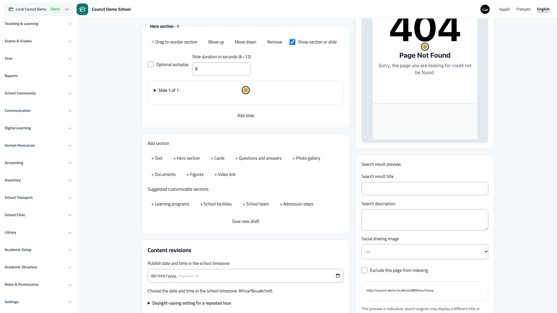Content editor and sections