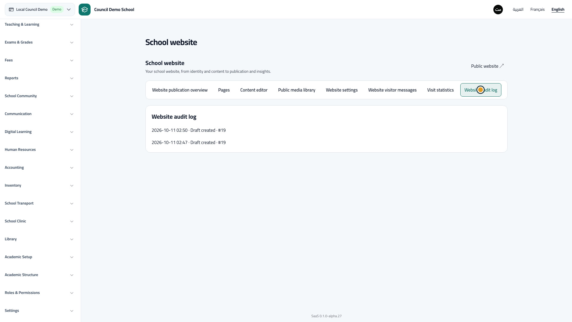 Visitor messages, statistics and audit log