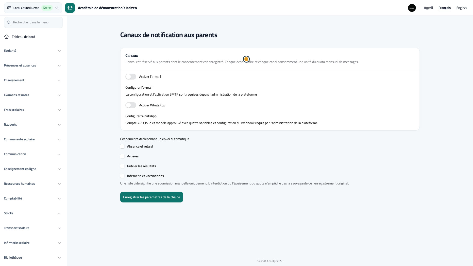 Canaux de notification aux parents